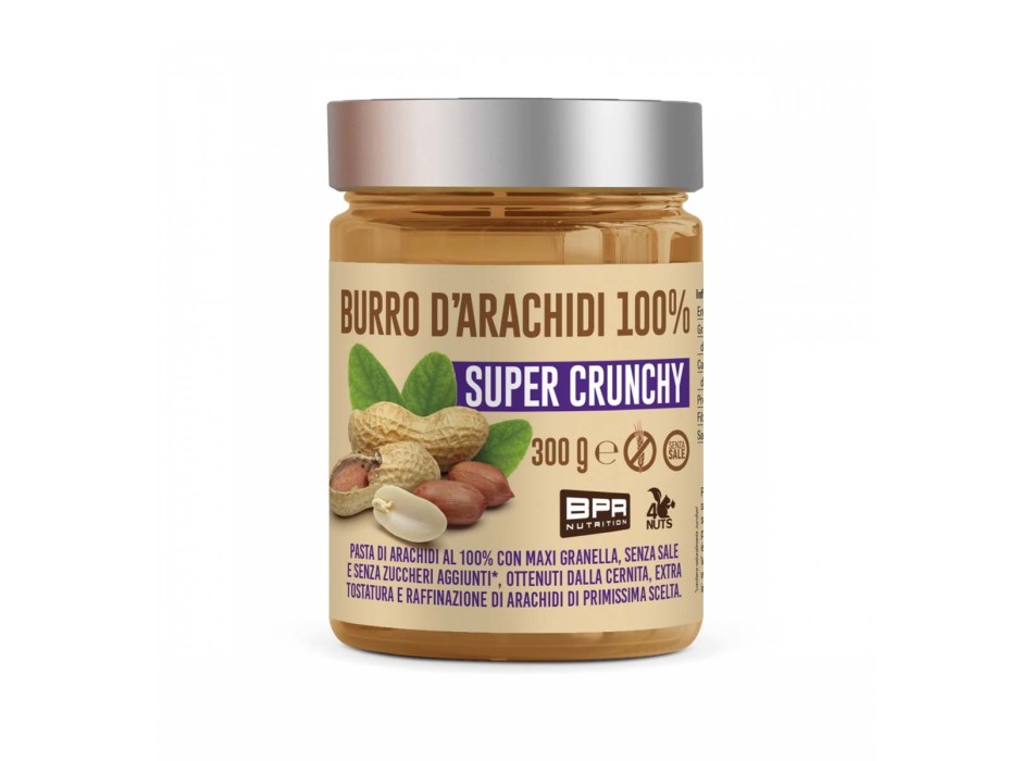 BURRO DI ARACHIDI 100% SUPER CRUNHY - Burro di arachidi con grandi pezzi di granella di arachidi crunchy BPR NUTRITION