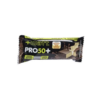 PRO 50+ - Barretta proteica da 50 g ricoperta di cioccolato. +WATT