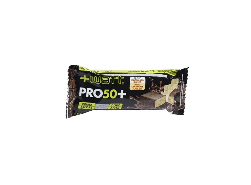 PRO 50+ - Barretta proteica da 50 g ricoperta di cioccolato. +WATT