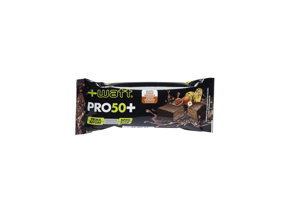 PRO 50+ - Barretta proteica da 50 g ricoperta di cioccolato. +WATT