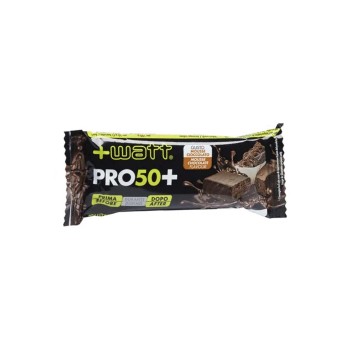 PRO 50+ - Barretta proteica da 50 g ricoperta di cioccolato. +WATT