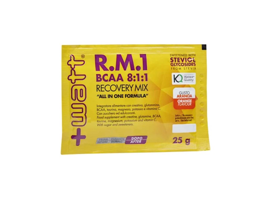 R.M.1 BCAA 8:1:1 RECOVERY MIX - Integratore post-workout con aminoacidi, sali minerali e vitamine +WATT